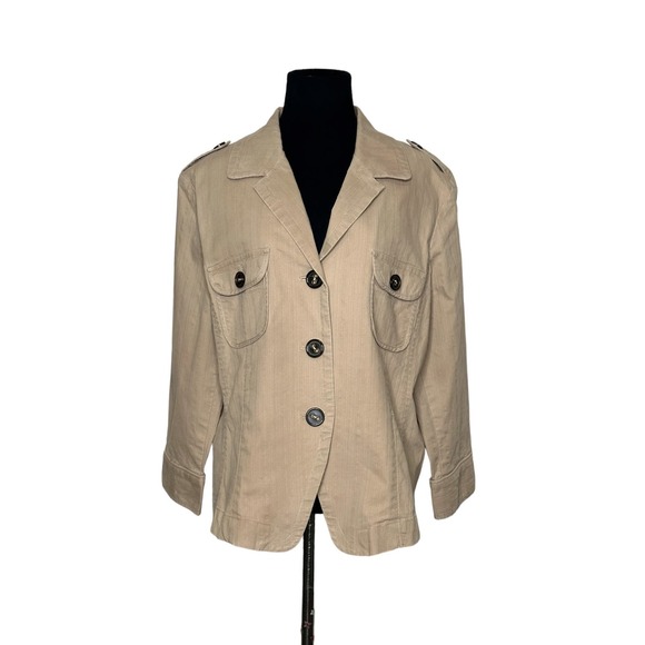 Talbots beige buttoned 3/4 sleeves lightweight jacket size Large - Picture 6 of 11